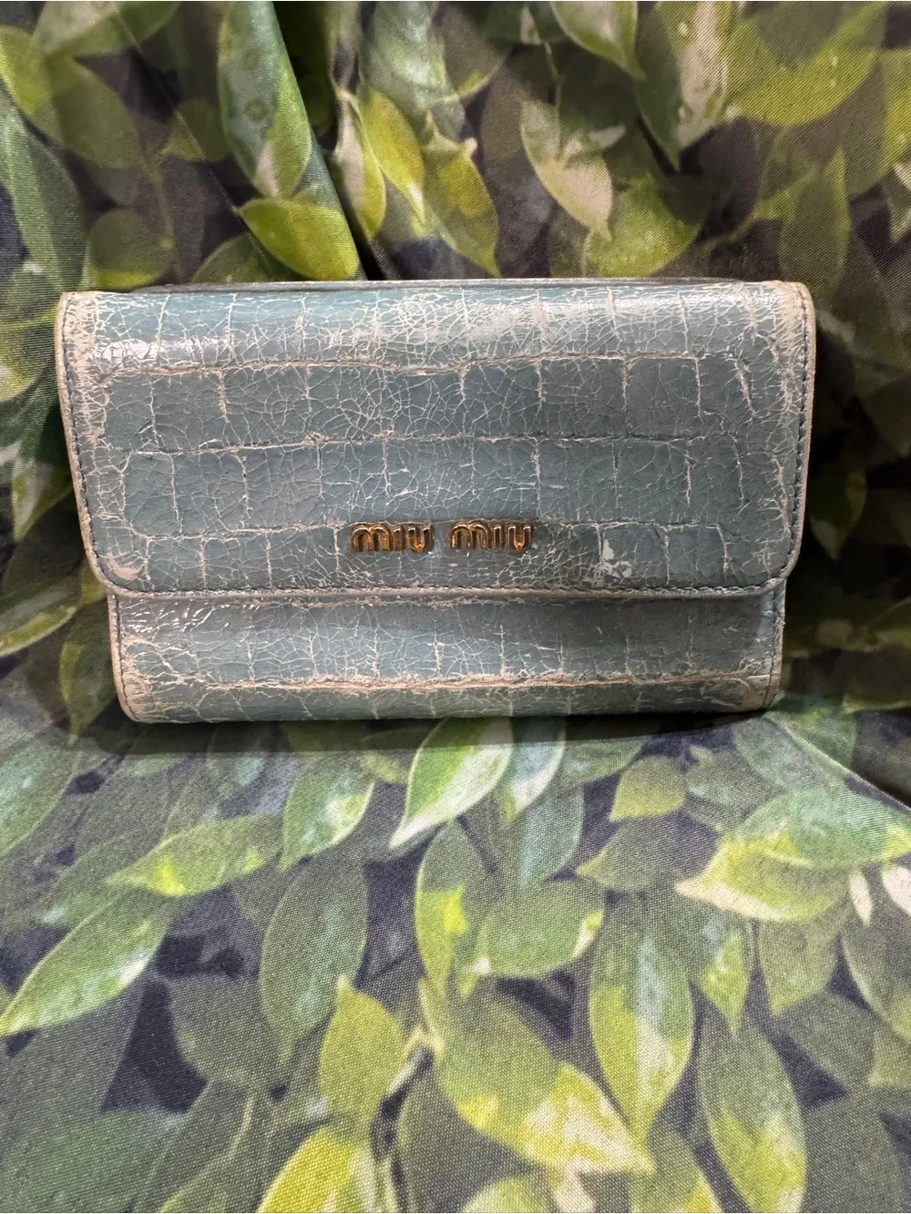 Miu Miu Pale Blue Croc-Embossed Leather Wallet  Card Holder